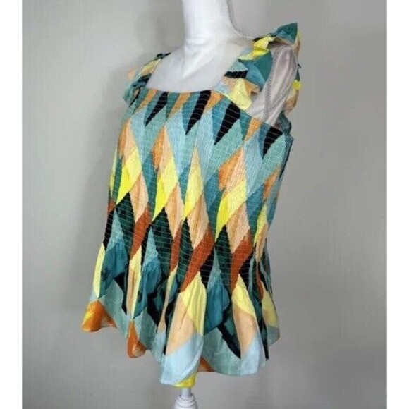 Torrid Peplum Crinkle Gauze Smocked Tank Top Multi Geo Plus Size 3X … - Picture 8 of 12